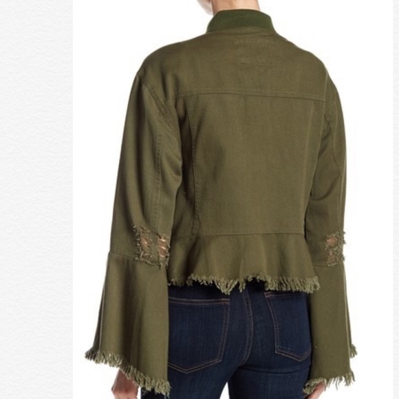 ❌SOLD❌Bagatelle Green Distressed Bomber Jacket - Picture 2 of 5